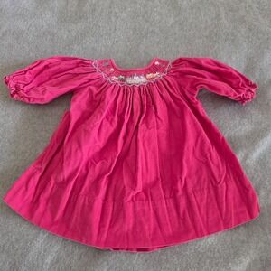 Anavini Corduroy Dress Toddler Girls 18M Pink Birthday Barbie Theme Puff Smocked